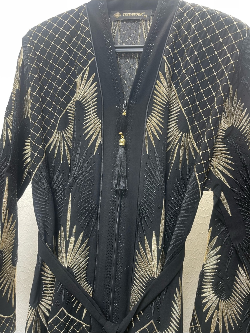 Black & Gold Embellished Zip-Front Women's Coat by